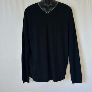 Perry Ellis V Neck Sweater Men’s L Black Cotton Rayon Lightweight Pullover dad